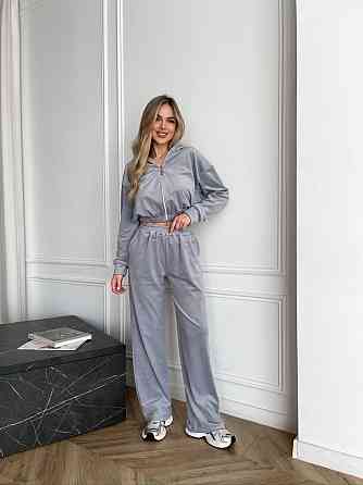 Стильний жіночий теплий велюровий костюм Сірий, 46/48 Одеса