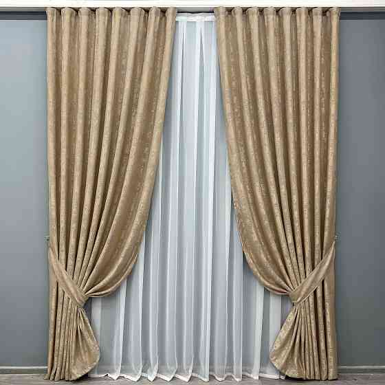 Комплект готових штор VR-Textil Жакард Sultan YL № 1205ш Медово-золотистий 200х270 см 2 шт (32-428) Київ