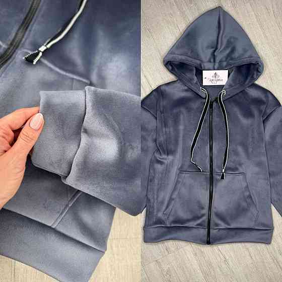 Жіноча базова тепла сопка з капюшоном двосторонній велюр (Туреччина) Графіт, 42/44 Одеса