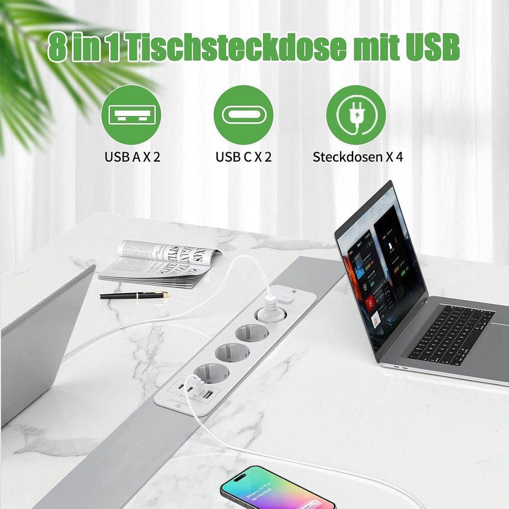Врізний подовжувач на 4 розетки 2*USB, 2*Type C HITRENDS Луцьк - фото 2