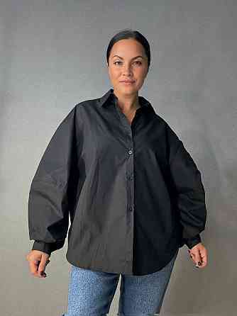 Сорочка жіноча Lan Lan 7503 оверсайз широка довга з пишним рукавом, чорний, one size Київ