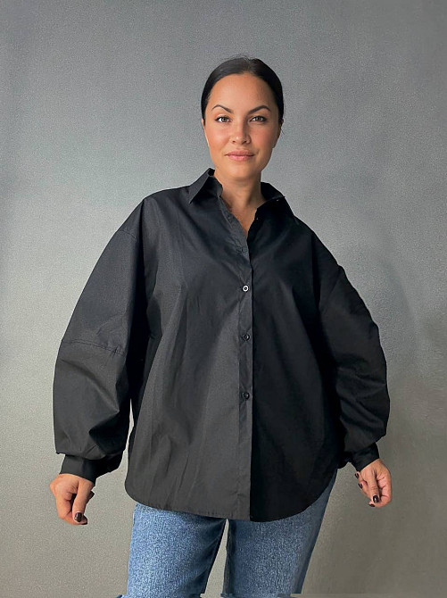 Сорочка жіноча Lan Lan 7503 оверсайз широка довга з пишним рукавом, чорний, one size Київ - фото 6