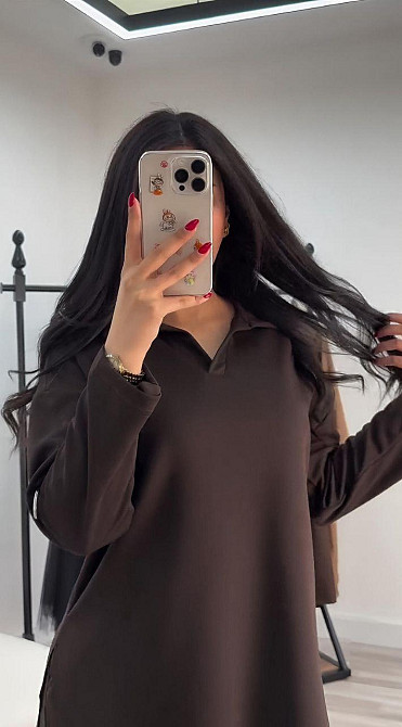 Жіночий стильний повсякденний костюм з V-вирізом двонитка Шоколад, 60/62 Одеса - фото 5