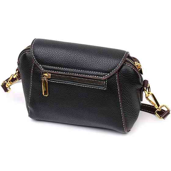 Компактна жіноча сумка з натуральної шкіри Чорна (Vintage) Київ