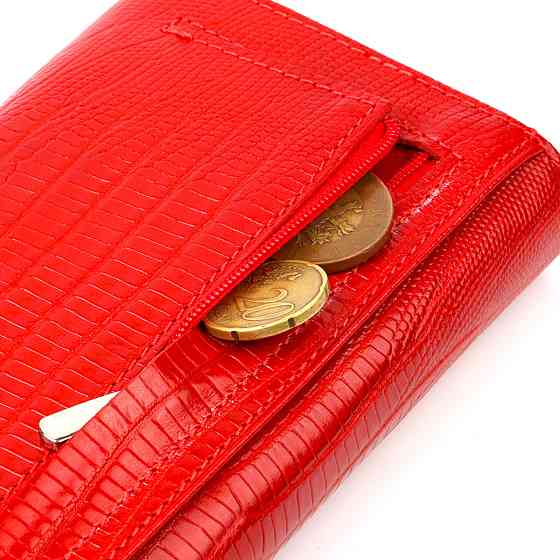 Місткий жіночий гаманець із фактурної натуральної шкіри з тисненням Червоний (CANPELLINI) Київ