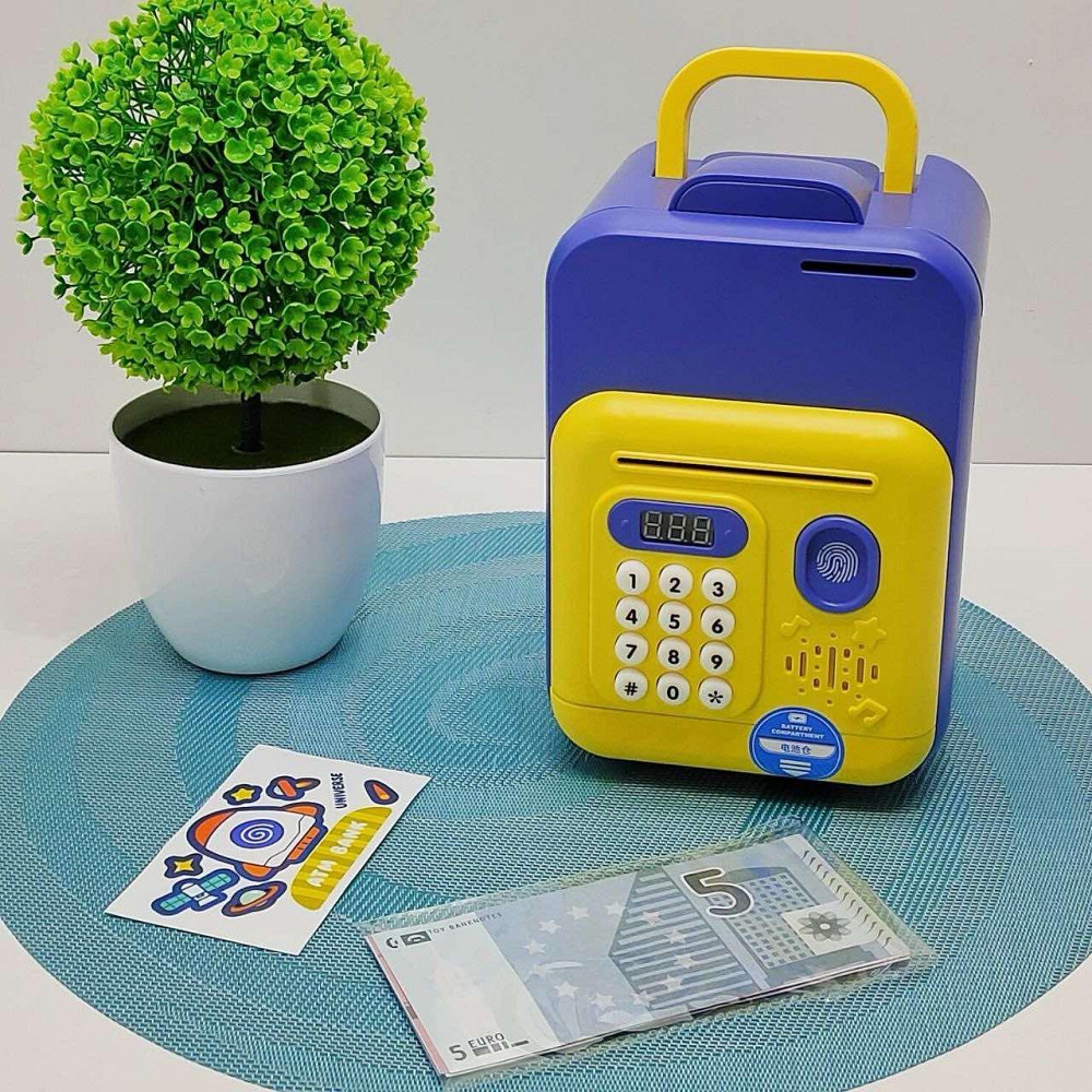 Сейф-скарбничка Банківський термінал з кодовим замком відбиток затягує купюри звук підсвічування Жовто-синій (589-36A-37A) Чернігів - фото 1