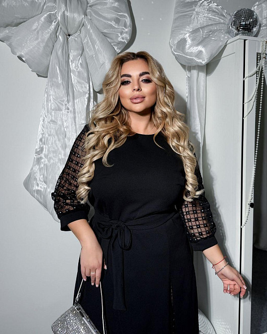 Жіноча святкова сукня батал зі вставками креп дайвінг + сітка 52/54 Одеса - фото 8