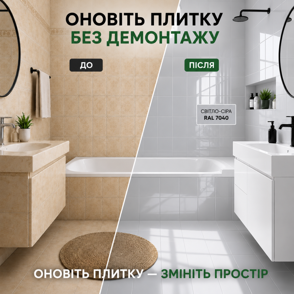 Епоксидна фарба MG для реставрації керамічних плиткових поверхонь та мозаїки, глянцева, без запаху, Світло-сіра RAL 7040, 1 кг Харків - фото 2