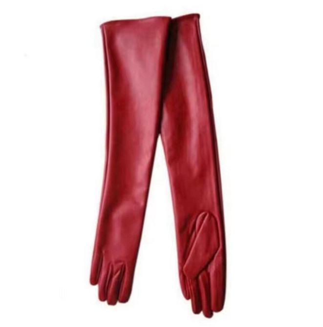 Високі рукавички жіночі із екошкіри червоний XL Київ - фото 2