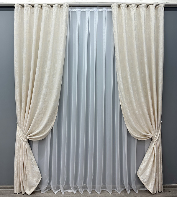 Комплект готовых штор VR-Textil Жаккард Sultan YL № 1763ш Молочный 100х270 см 2 шт (31-0012) Киев - изображение 2
