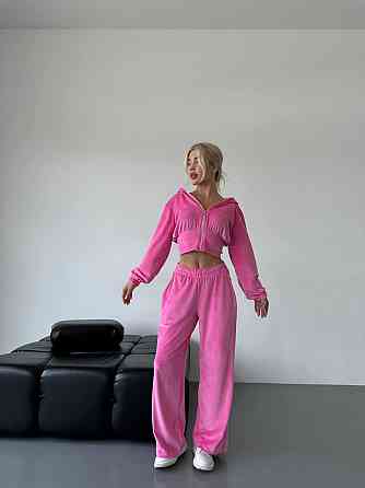 Жіночий стильний прогулянковий костюм: кофта та штани велюр-плюш Рожевий, 48/50 Одеса