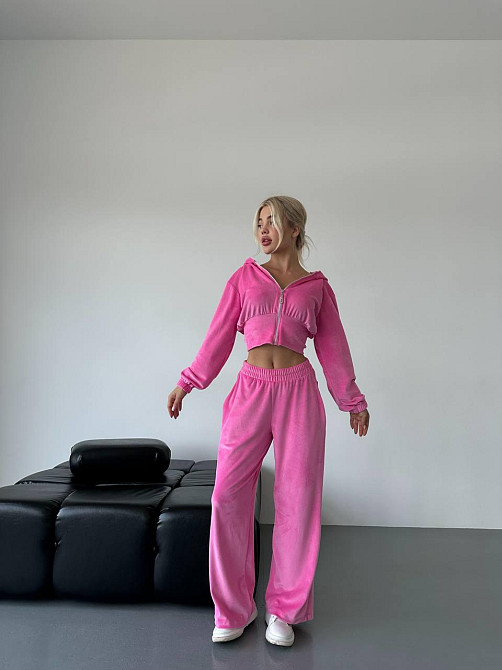 Жіночий стильний прогулянковий костюм: кофта та штани велюр-плюш Рожевий, 48/50 Одеса - фото 5