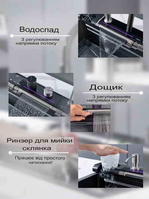 Кухонная раковина водопад темно-серая Willda,кухонная мойка водопад темно-серая 68х46х22 (383378831) Киев - изображение 3