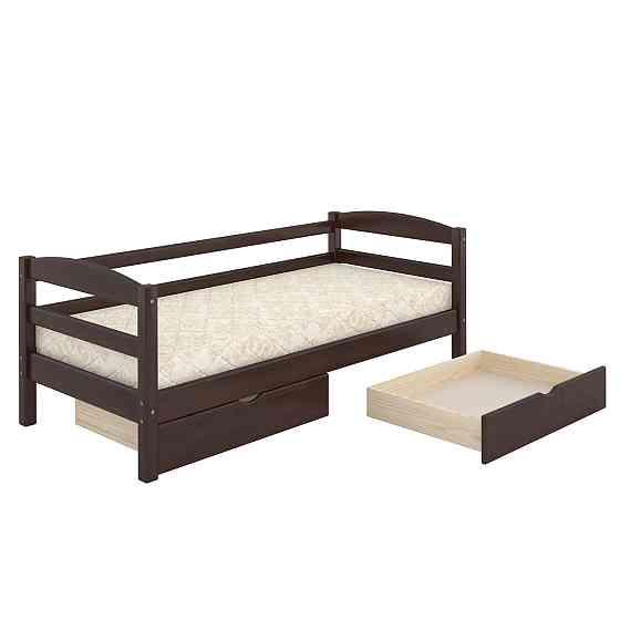 Кровать детская Mebigrand Чикаго Литл Орех темный 80х190 см с задним бортиком и ящиками (DMBG-2609) Днепр
