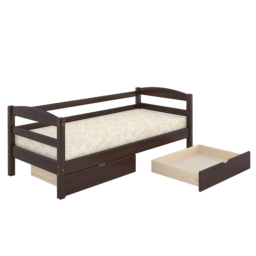 Кровать детская Mebigrand Чикаго Литл Орех темный 80х190 см с задним бортиком и ящиками (DMBG-2609) Днепр - изображение 1