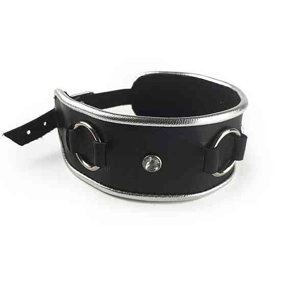 Ошейник из натуральной кожи со стразами и кольцом Art of Sex - Collar Ring Sex Aura Київ