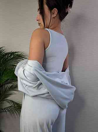 Женский стильный повседневный плюшевый костюм тройка Голубой, 46/48 Одесса