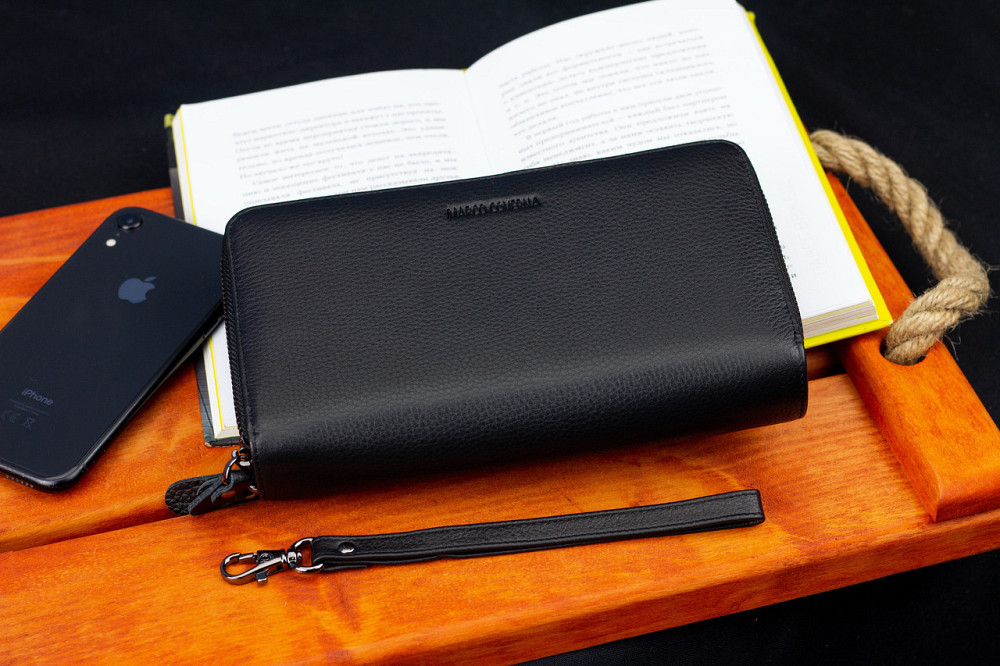 Чорний гаманець-клатч на дві блискавки з натуральної шкіри Marco Coverna B-5902B-1Q Київ - фото 7