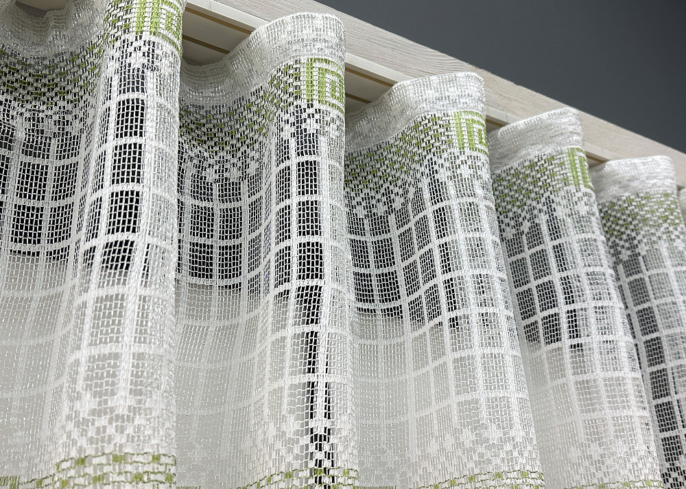 Тюль сетка VR-Textil Juli № 1870т Арка на кухню цвет белый с салатовым 500х150 см (53-0177) Киев - изображение 3