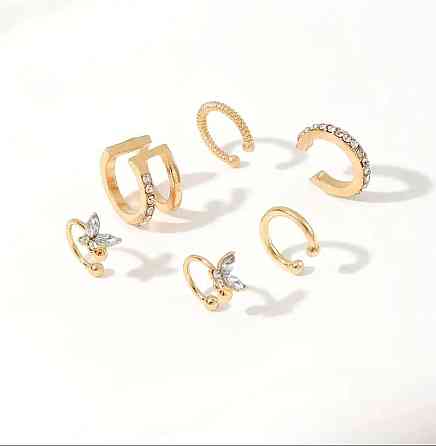 Золотисті каффи для вуха без проколу – набір 6 шт Київ
