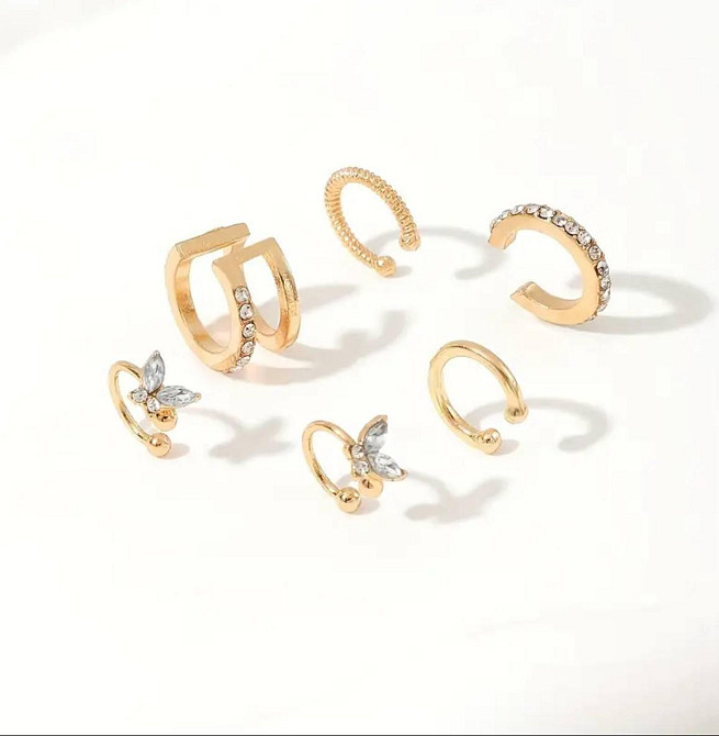 Золотисті каффи для вуха без проколу – набір 6 шт Київ - фото 2