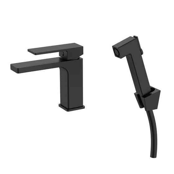 Змішувач для раковини Qtap Gemini з гігієнічним душем QTGEM272BLM45690 Black Matt чорний Київ