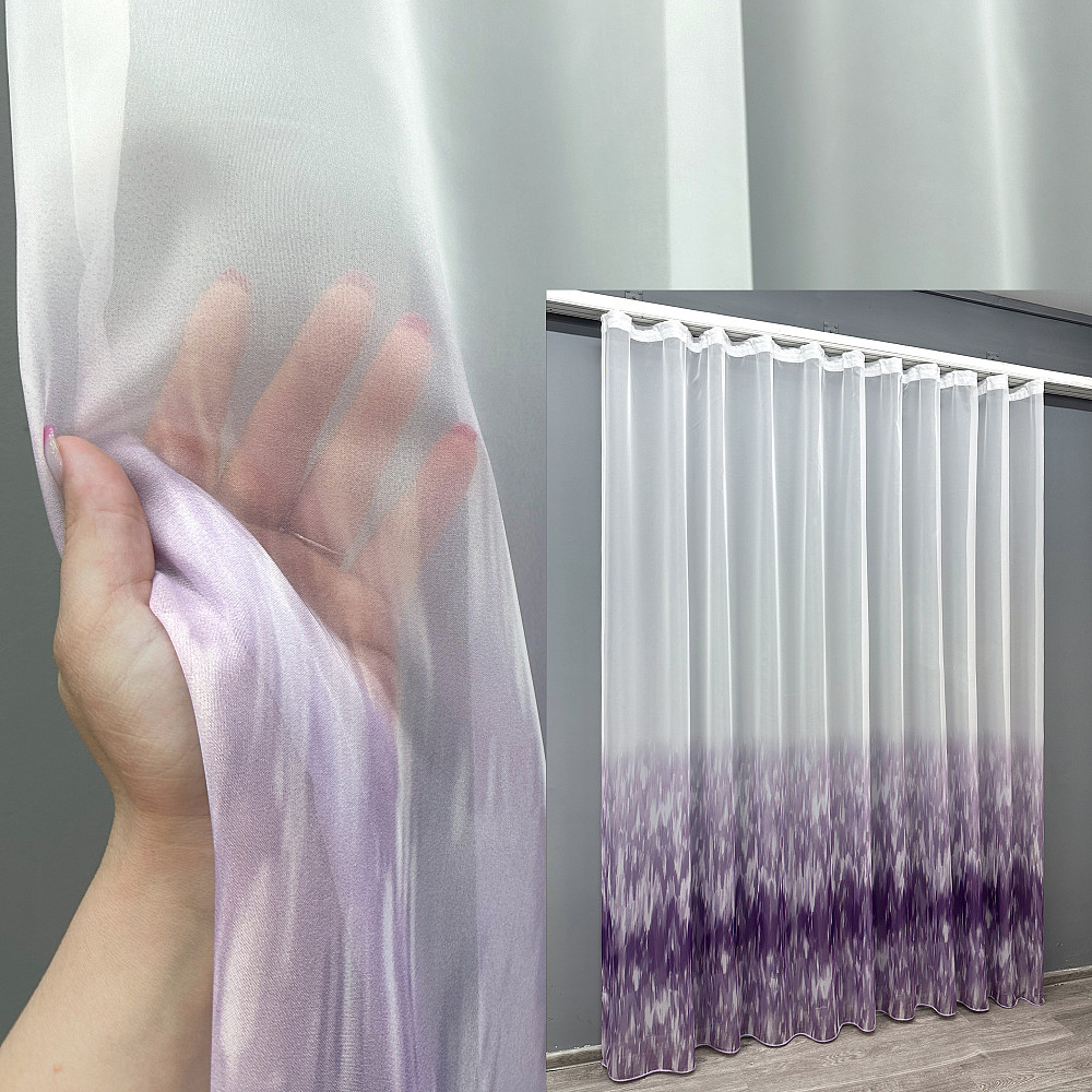 Тюль VR-Textil 1760т Шифон с принтом Сиреневый с белым 300х270 см (42-0787) Киев - изображение 1