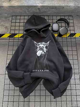 Женская утепленная оверсайз худи с доберманом трехнить на флисе Одесса