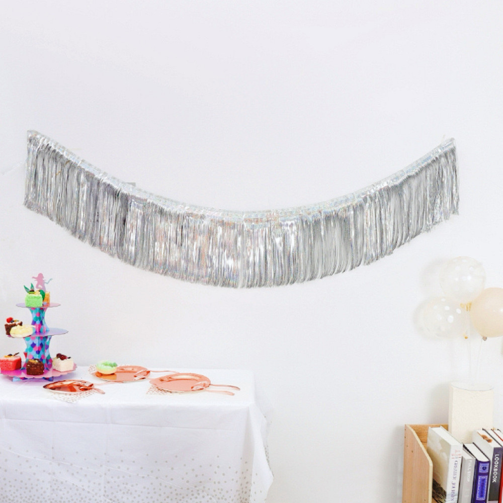 Дождик гирлянда для праздника с голограммой 180 на 35 см серебристый Киев - изображение 1