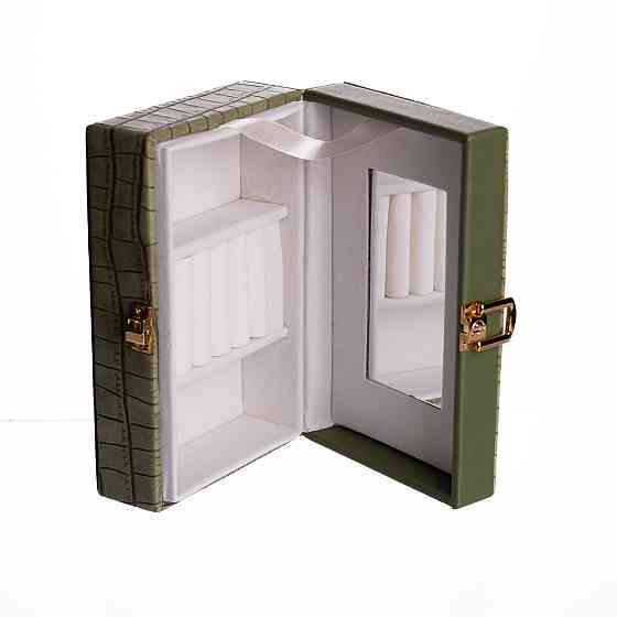 Скринька для прикрас з еко шкіри 3 відділення з дзеркалом 16×10×6 см Зелений HP-5-18GR Київ