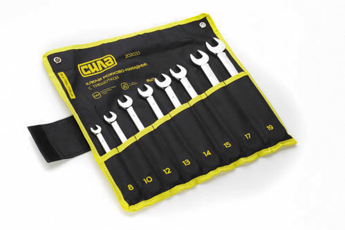 Набір комбінованих ключів з тріскачкою в чохлі CrV 8-19 мм, 8 шт, СИЛА Харків - фото 1
