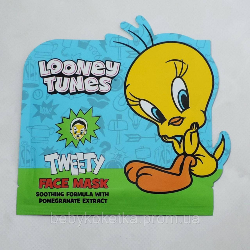 Дитяча тканинна маска для обличчя заспокоювальна з ексирактом граната Looney Tunes Tweety 20 мл. Львів - фото 1