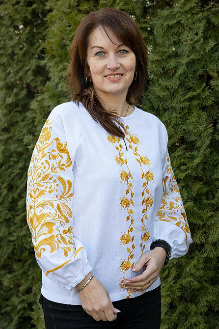 Вишиванка жіноча, лляна, біла з довгим рукавом, топ    46 Київ - фото 1