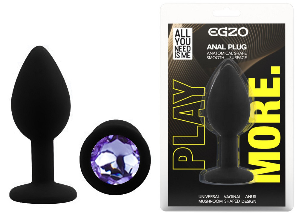 Силіконова анальна пробка EGZO - Silicone Black Round Plug Amethyst, size S Sex Aura Київ - фото 1