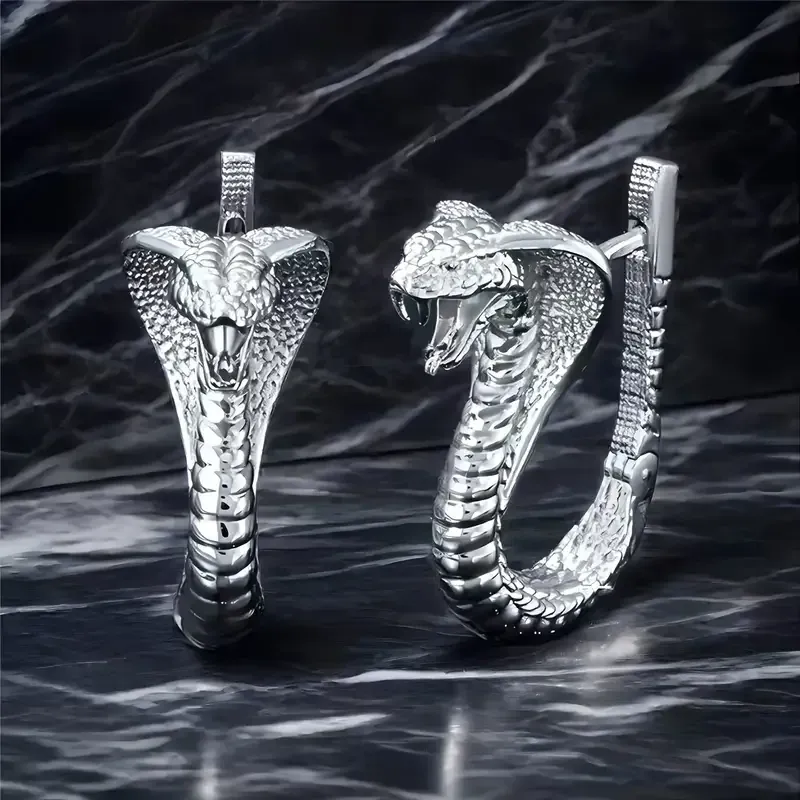 Серьги Кобра серебристые – стильная металлическая серьга в форме змеи Киев - изображение 2