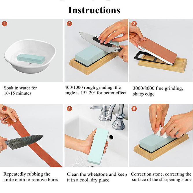 Набор для заточки ножей профессиональный с бамбуковой подставкой и направляющей угол заточки Киев - изображение 3