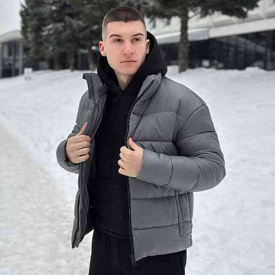 Чоловічий пуховик зимовий дутий короткий, куртка тепла Pobedov Bubble Gum водовідштовхувальна до -20 темно-сіра Одеса