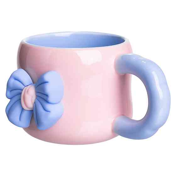 Кубок порцелянова з магнітом Бант 400 (мл) подарункова кружка прикольна чашка для дітей на подарунок Рожевий з блакитним FM-52C Коломия