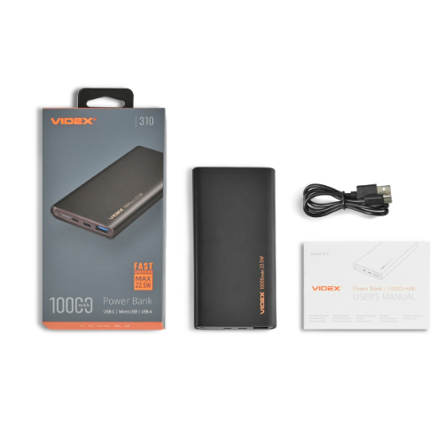 Павербанк 10000 mAh Videx VPB-310-B 22,5W чорний Житомир