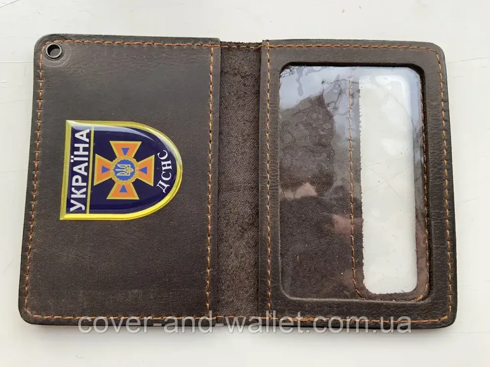 Обложка на удостоверение ДСНС с пластиковым шевроном коричневого цвета P_Leather Киев - изображение 2
