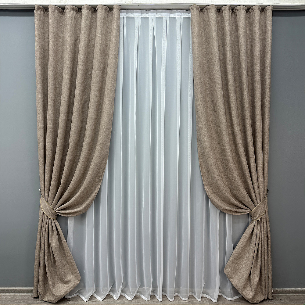 Комплект готових штор VR-Textil Льон Мішковина № 113ш Світло-кавовий 150х270 см 2 шт (30-255) Київ - фото 2