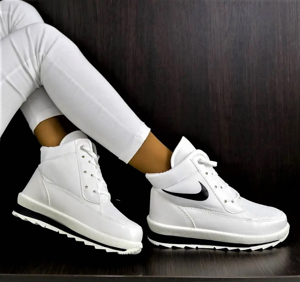 Зимові жіночі Кросівки на Меху Білі Найки Снікерси в стилі N!ke Дутики (розміри: 36,37,38,39,40,41) Дніпро - фото 7