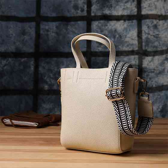 Сумка для жінок із натуральної шкіри з модним трапецієподібним кроєм Vintage 22917 Білий Київ