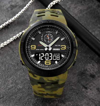 Чоловічий спортивний годинник Skmei 1655 (Камуфляж з чорним табло) Київ