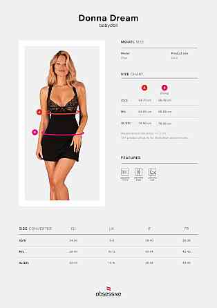 Сорочка бебі-дол з мереживом на грудях Obsessive Donna Dream babydoll XL/2XL Black, стрінги Sex Aura Київ