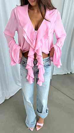 Жіноча шифонова блузка з воланами. пудрово-рожевий, 42/44 Одеса