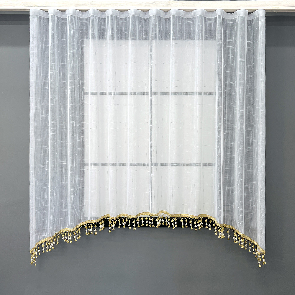 Кухонная арка VR-Textil № 000к лен с бахромой белый с золотистым 270х120 см (51-265) Киев - изображение 1
