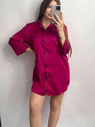 Жіноча нічна сорочка подовжена шовкова Малиновий XL Харків