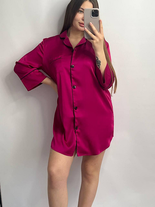 Жіноча нічна сорочка подовжена шовкова Малиновий XL Харків - фото 5