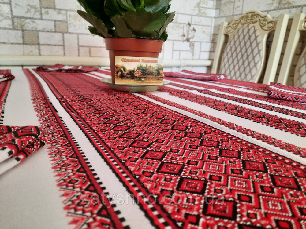 Красная скатерть вышитая с салфетками 6 штук Киев - изображение 2